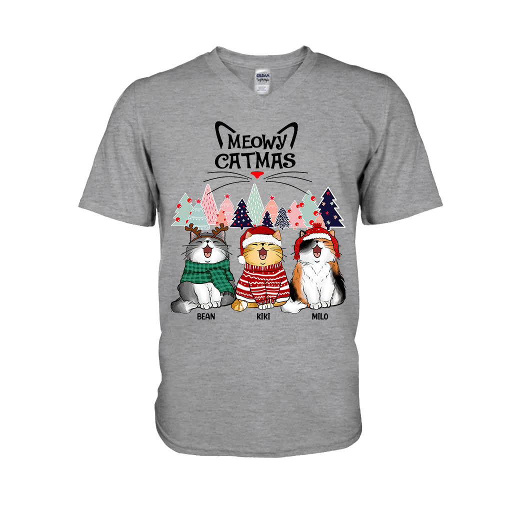 Miau-fröhliche Katzenweihnachten – Personalisiertes Katzen-T-Shirt und Hoodie