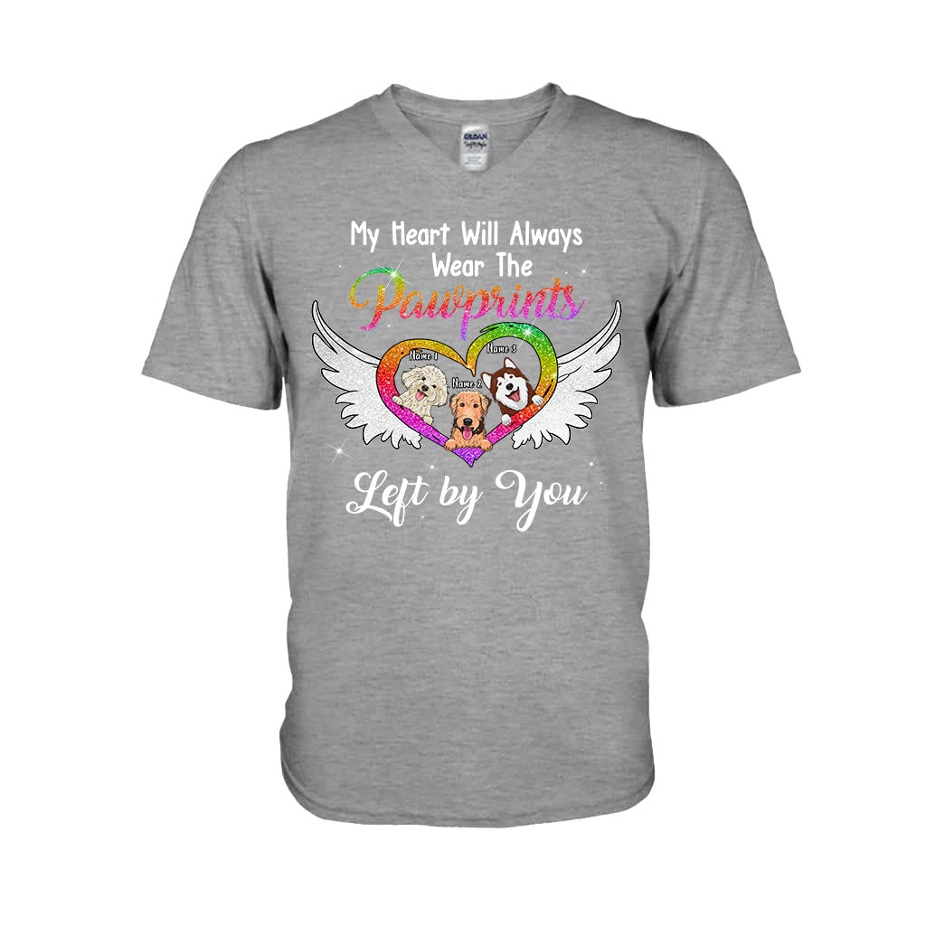 My Heart Will Always Wear The Pawprints - Personalized Dog T-shirt and Hoodie With Faux Glitter Print