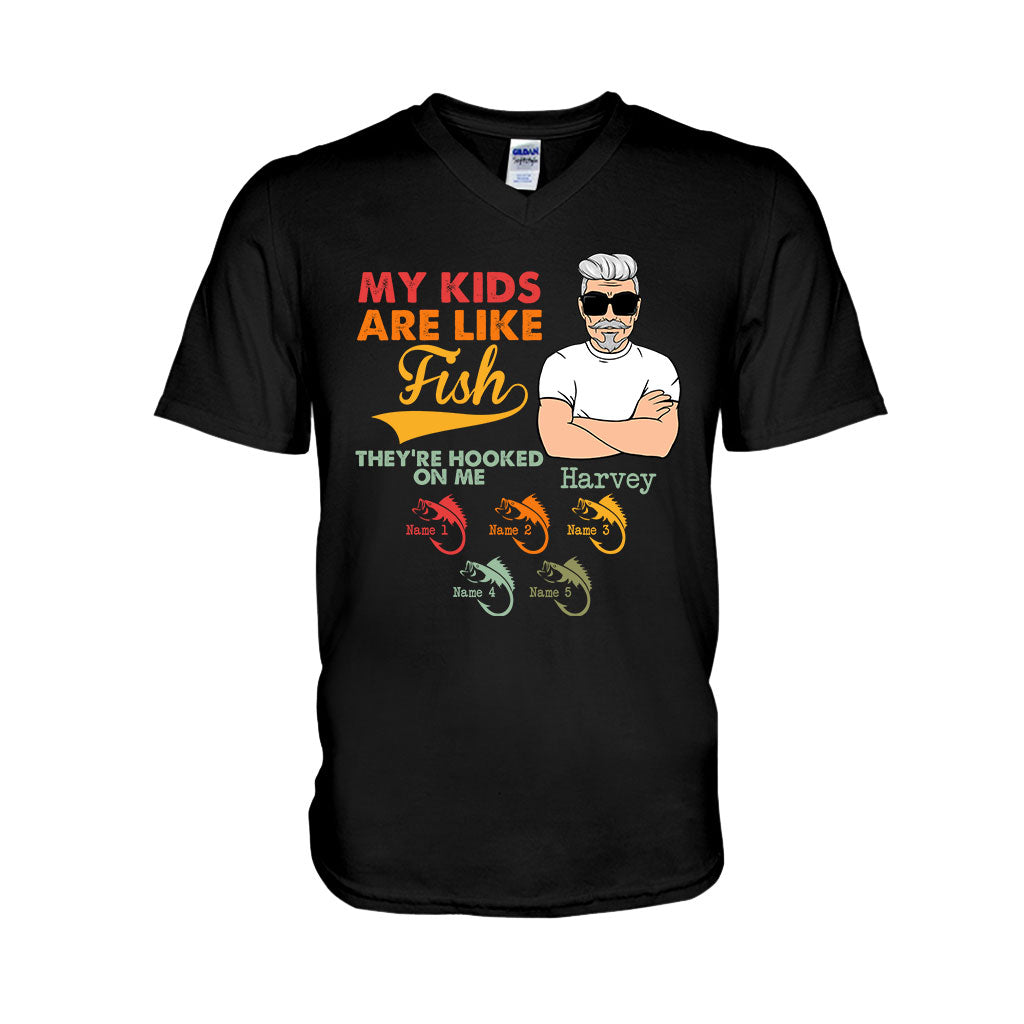 Meine Kinder sind wie Fische – Personalisiertes Vatertags-T-Shirt und Hoodie zum Thema Angeln