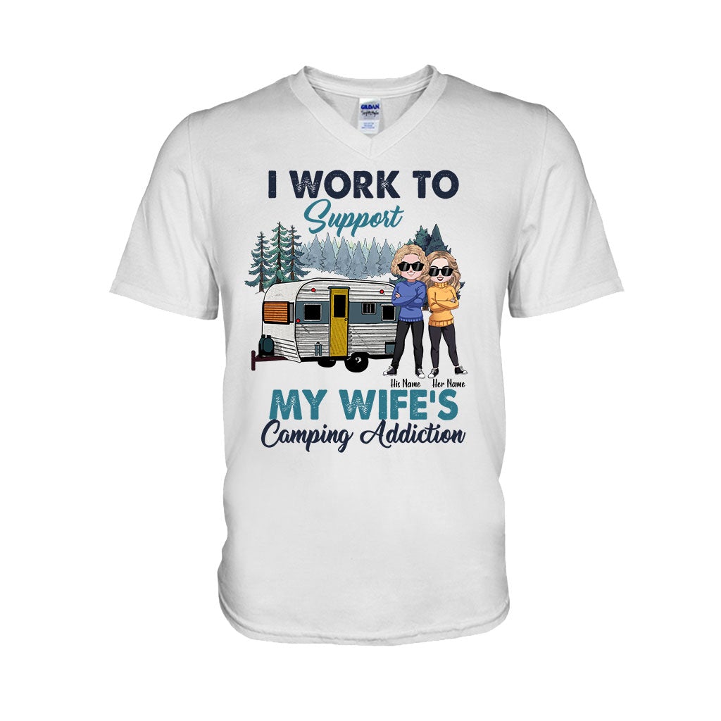 Support My Wife's Camping Addiction - Personalized Couple T-shirt and Hoodie