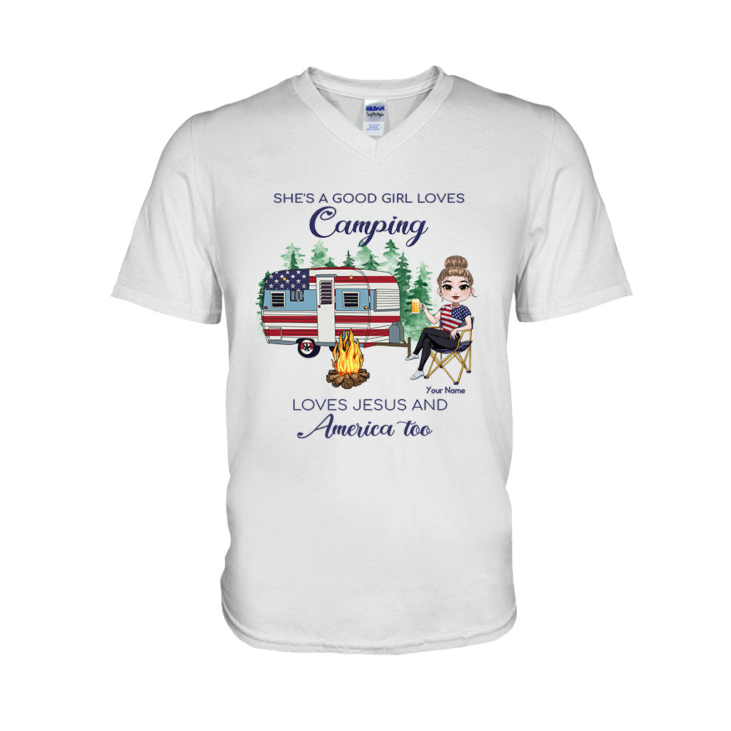 She's A Good Girl Loves Camping - Personalized Independence Day T-shirt and Hoodie