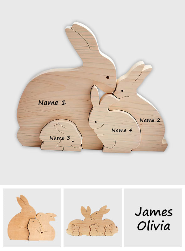 Oster-Holzpuzzle mit Hasenfamilie – Personalisierte Oster-Holzpuzzle mit Hasenfamilie