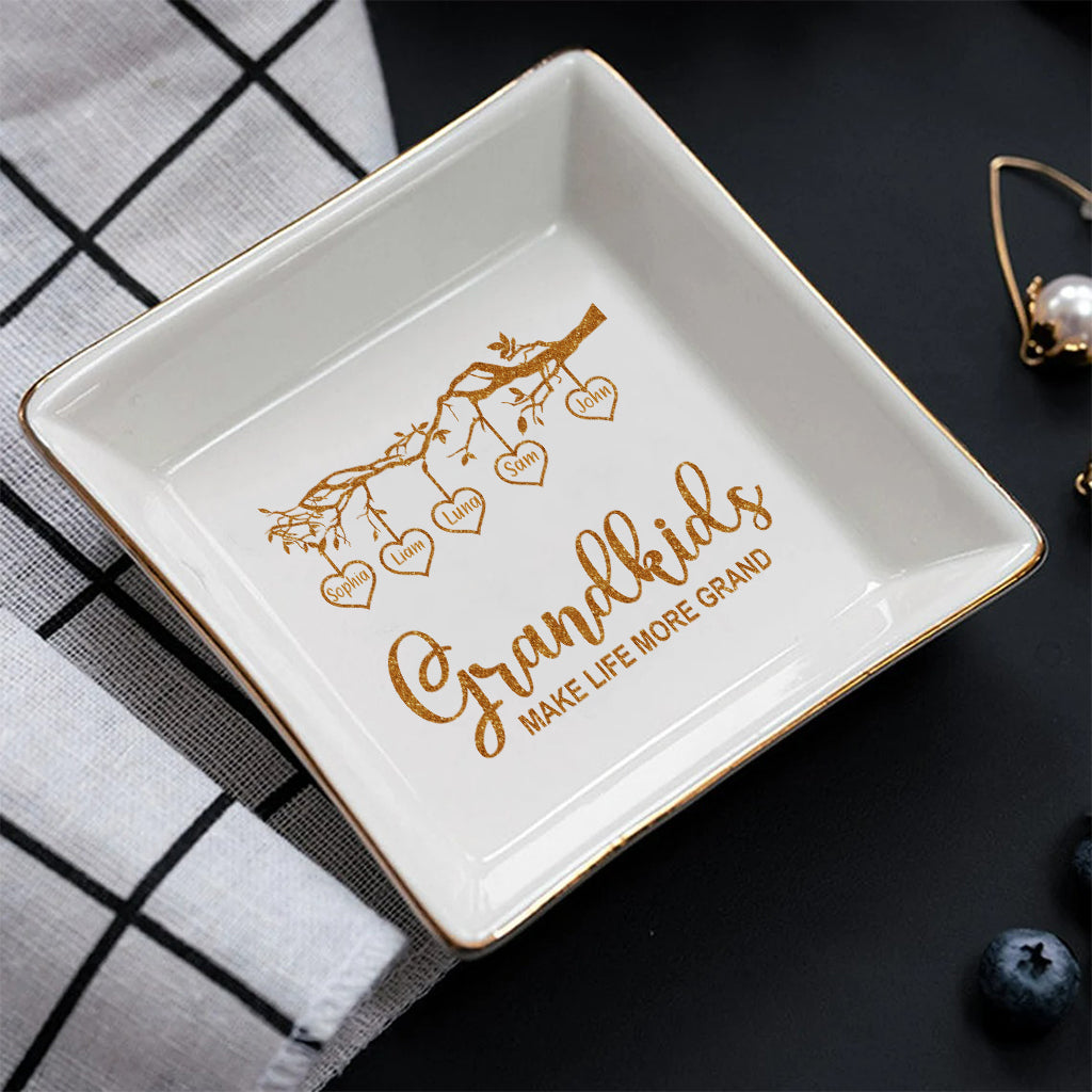 Grandkids Make Life More Grand - Personalized Grandma Jewelry Dish