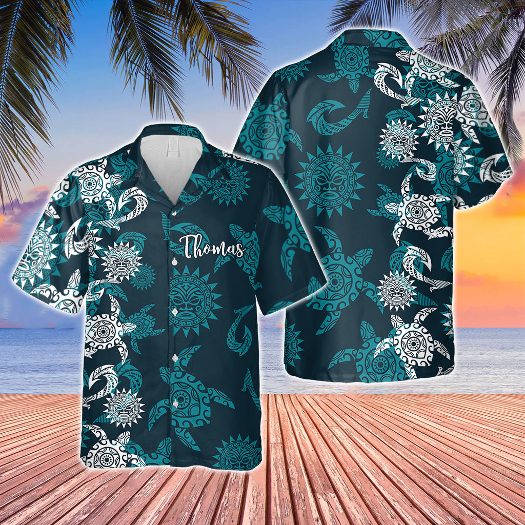 Wunderschönes Stammes-Schildkröten-Shirt – personalisiertes Hawaiihemd mit Schildkrötenmotiv