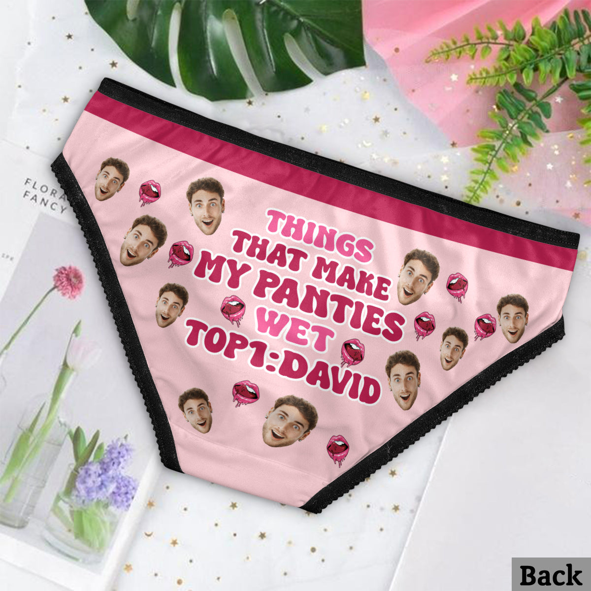 Meine Höschen sind nass – personalisierte Damen-Slips mit Spitzenbordüre für Paare