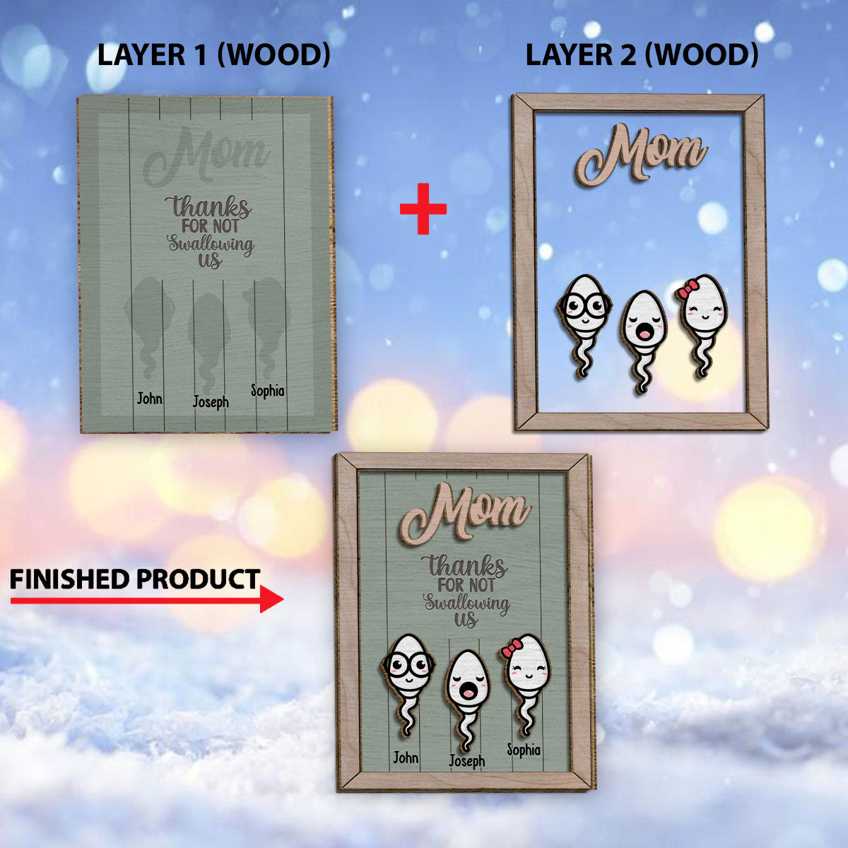 „Danke, dass du nicht geschluckt hast“ – Lustiges, personalisiertes zweilagiges Holzschild für Mütter / Holzplakette