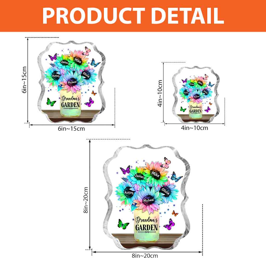 Sonnenblumenvase, personalisierbar mit beliebigem Titel und Namen – personalisierte Acrylplakette in Sonderform für Oma