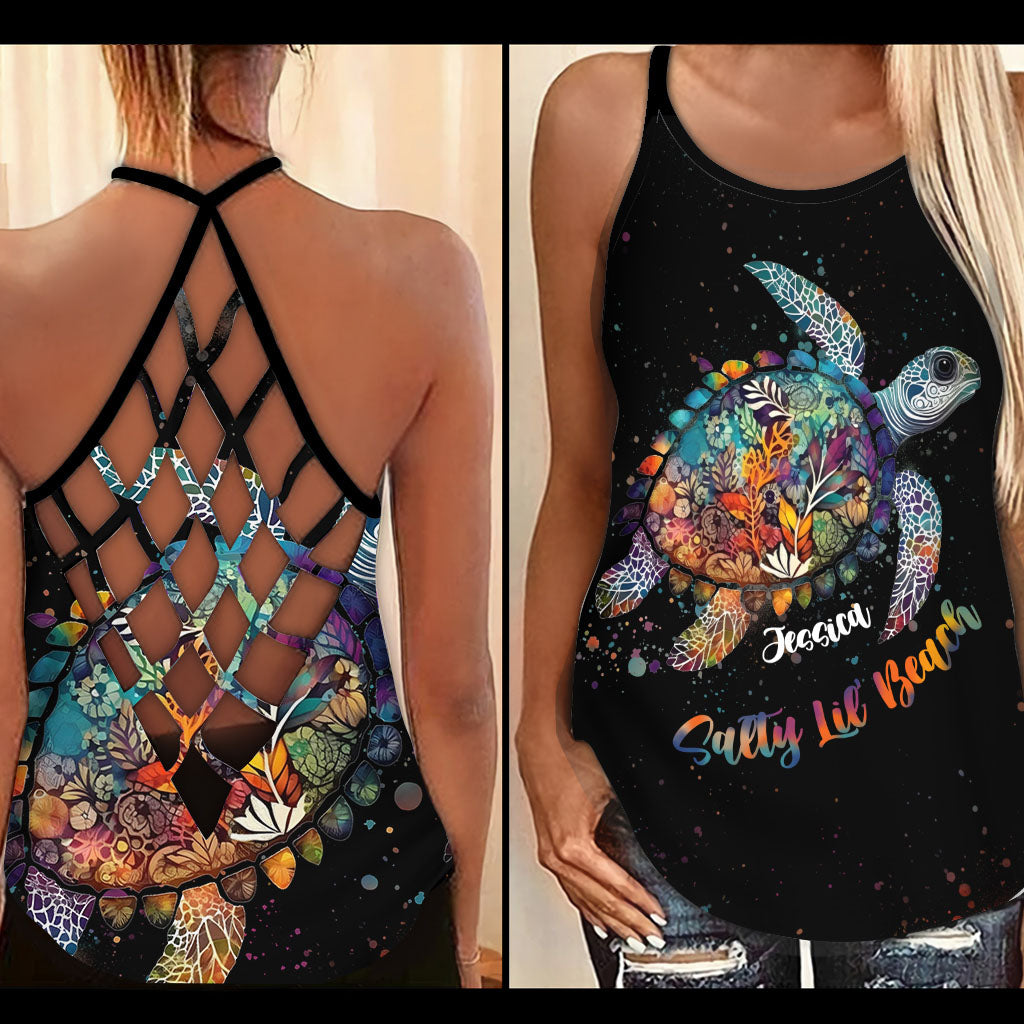 Salty Lil Beach - Personalisiertes Tanktop mit Schildkrötenkreuz