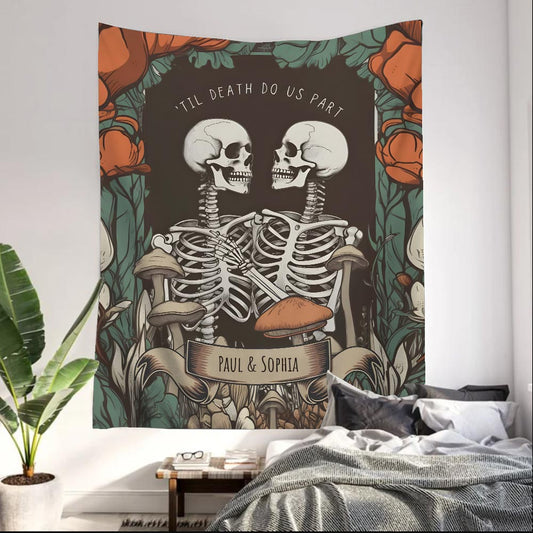 Bis dass der Tod uns scheidet – Personalisierter Totenkopf-Wandteppich