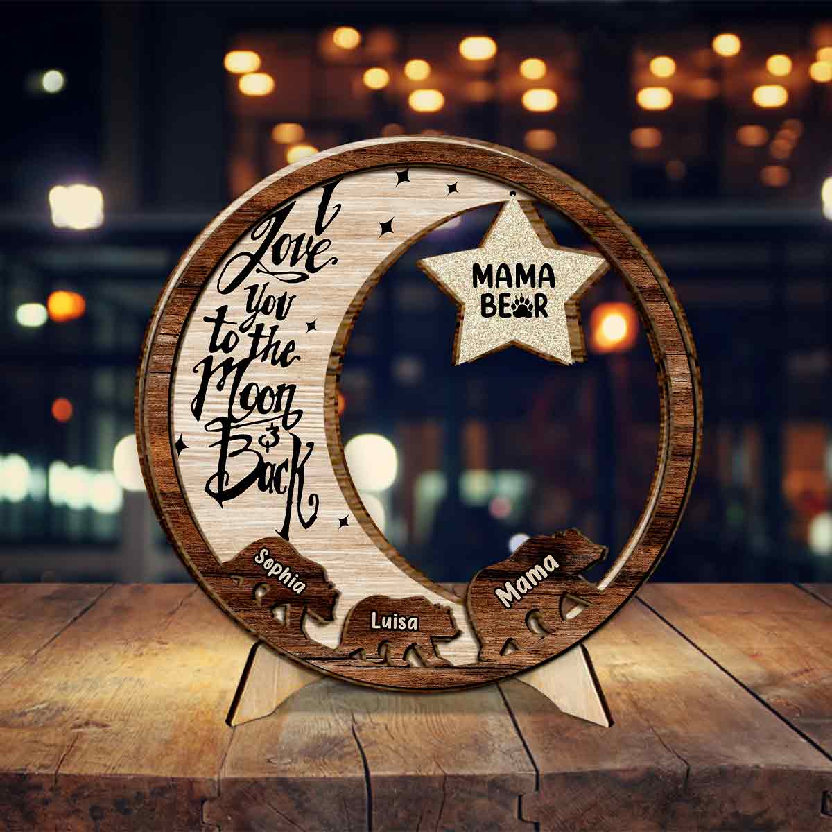 Mama Bär – Individuell gestaltbares, zweilagiges Holzschild „Mutter“ / Holzplakette