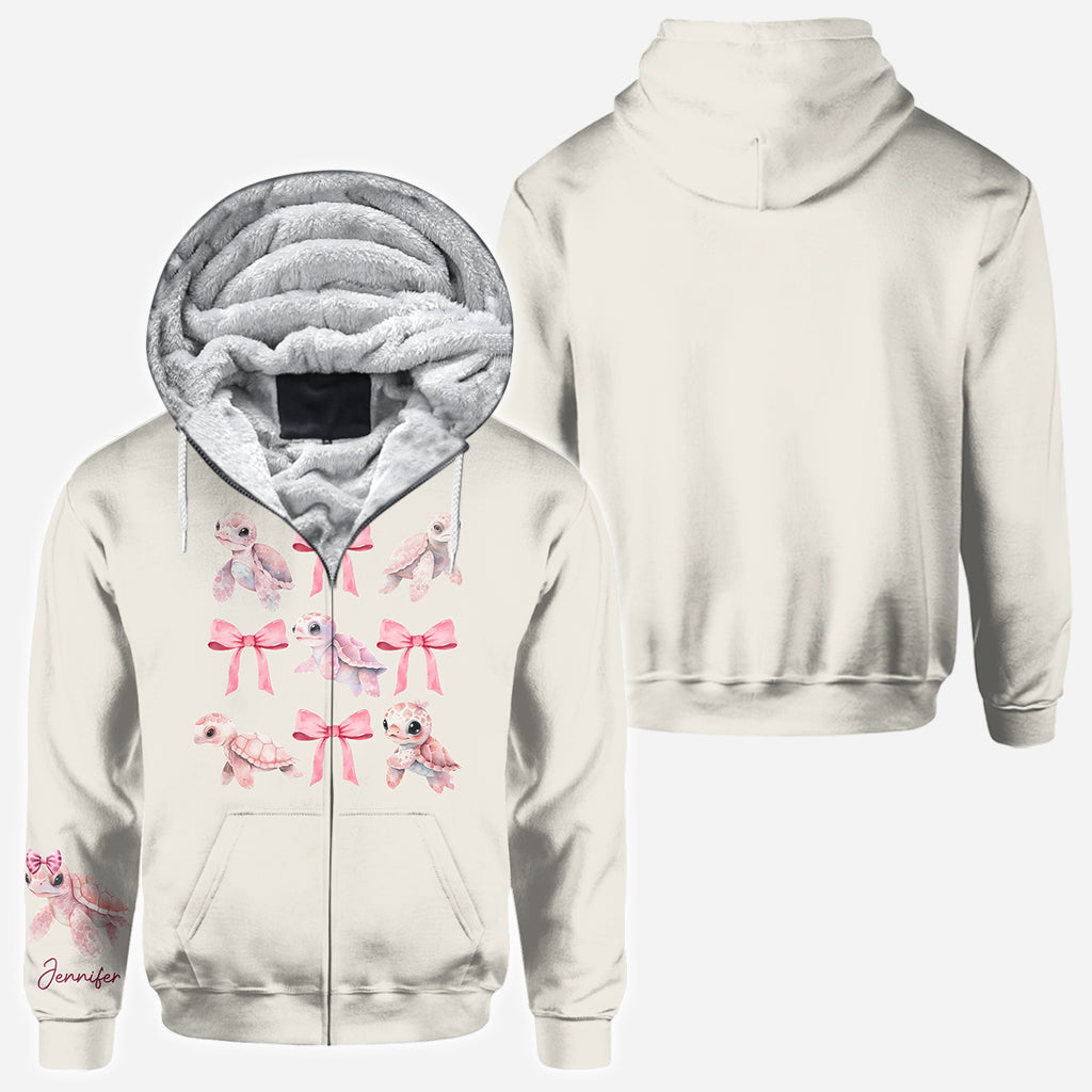 Rosa Schleife mit kokettem Motiv, Aquarell-Schildkröte – personalisiertes Shirt mit Schildkrötenmuster