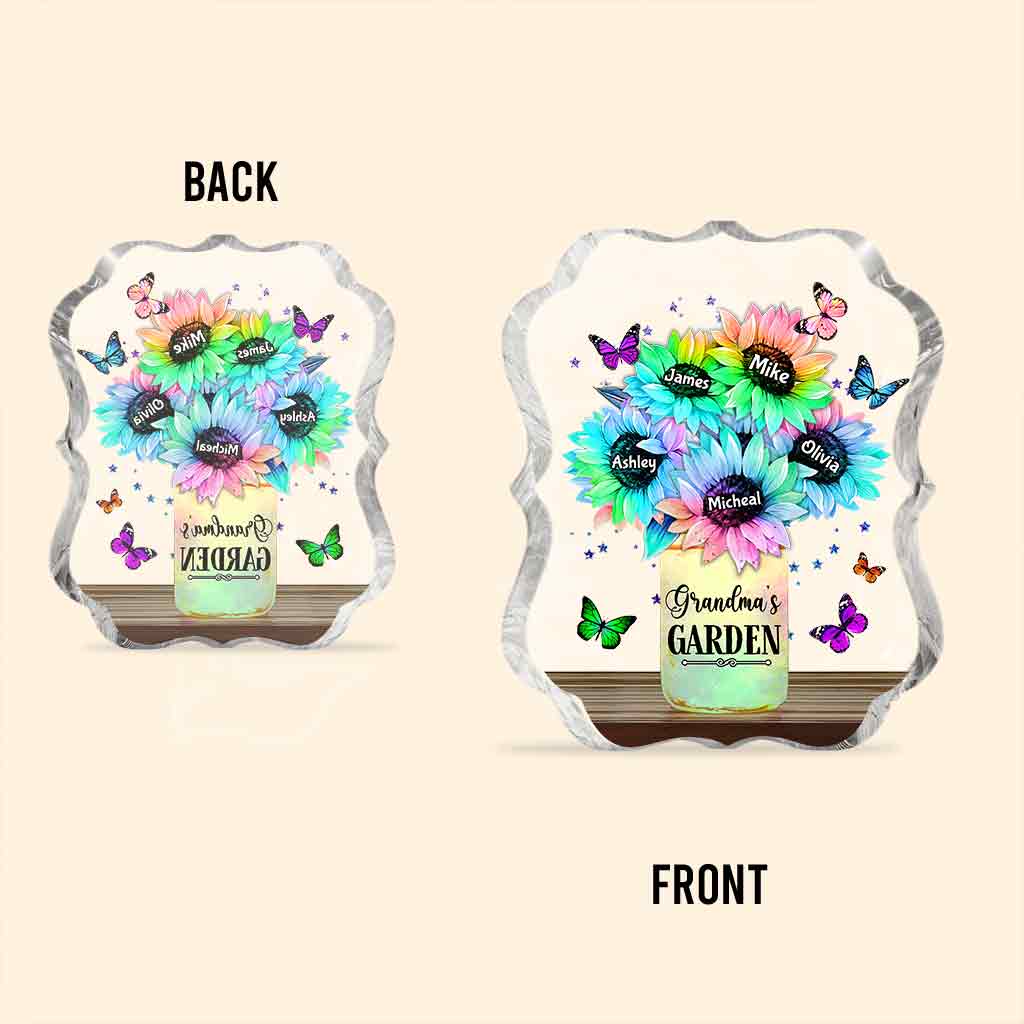 Sonnenblumenvase, personalisierbar mit beliebigem Titel und Namen – personalisierte Acrylplakette in Sonderform für Oma