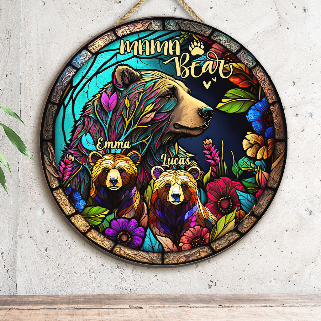 Mama Bear - Personalized Mother Round Wood Sign