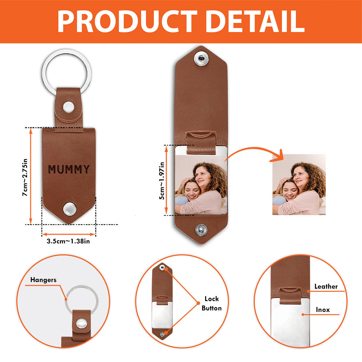 Personalisierter Schlüsselanhänger mit Mutterfoto aus Leder