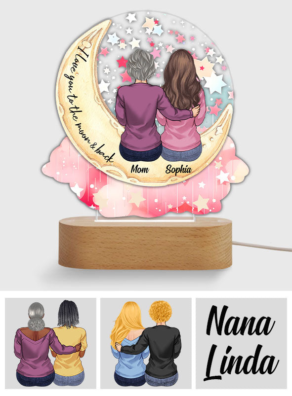 Ich liebe dich bis zum Mond und zurück – Personalisierte, mutterförmige Plakettenleuchte