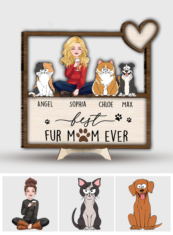 Die beste Hunde- und Katzenmama aller Zeiten – Personalisiertes zweilagiges Holzschild mit Hundemotiv / Holzplakette