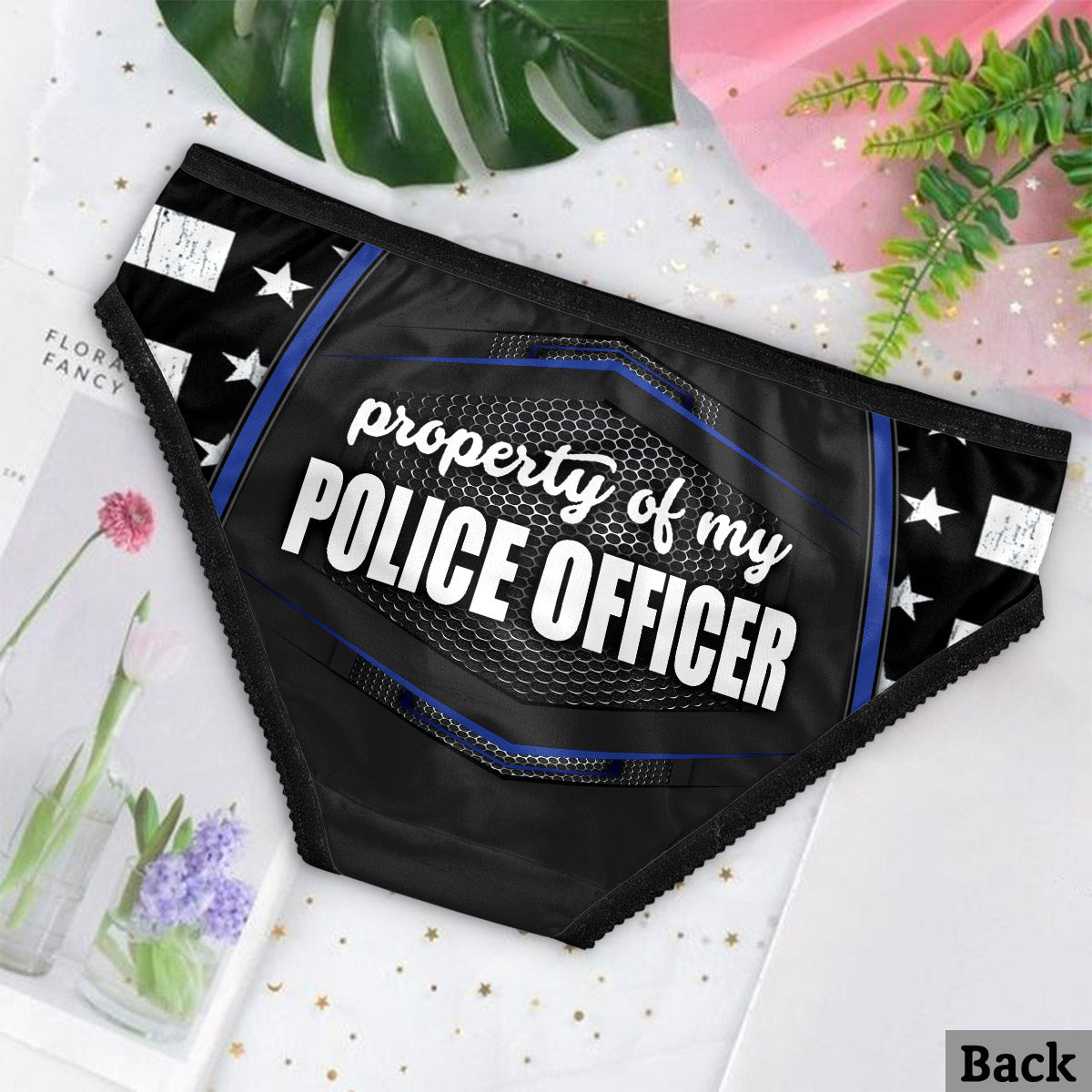Eigentum meines Polizisten - Personalisierte Damen-Slips mit Polizeimotiv-Spitzenbordüre
