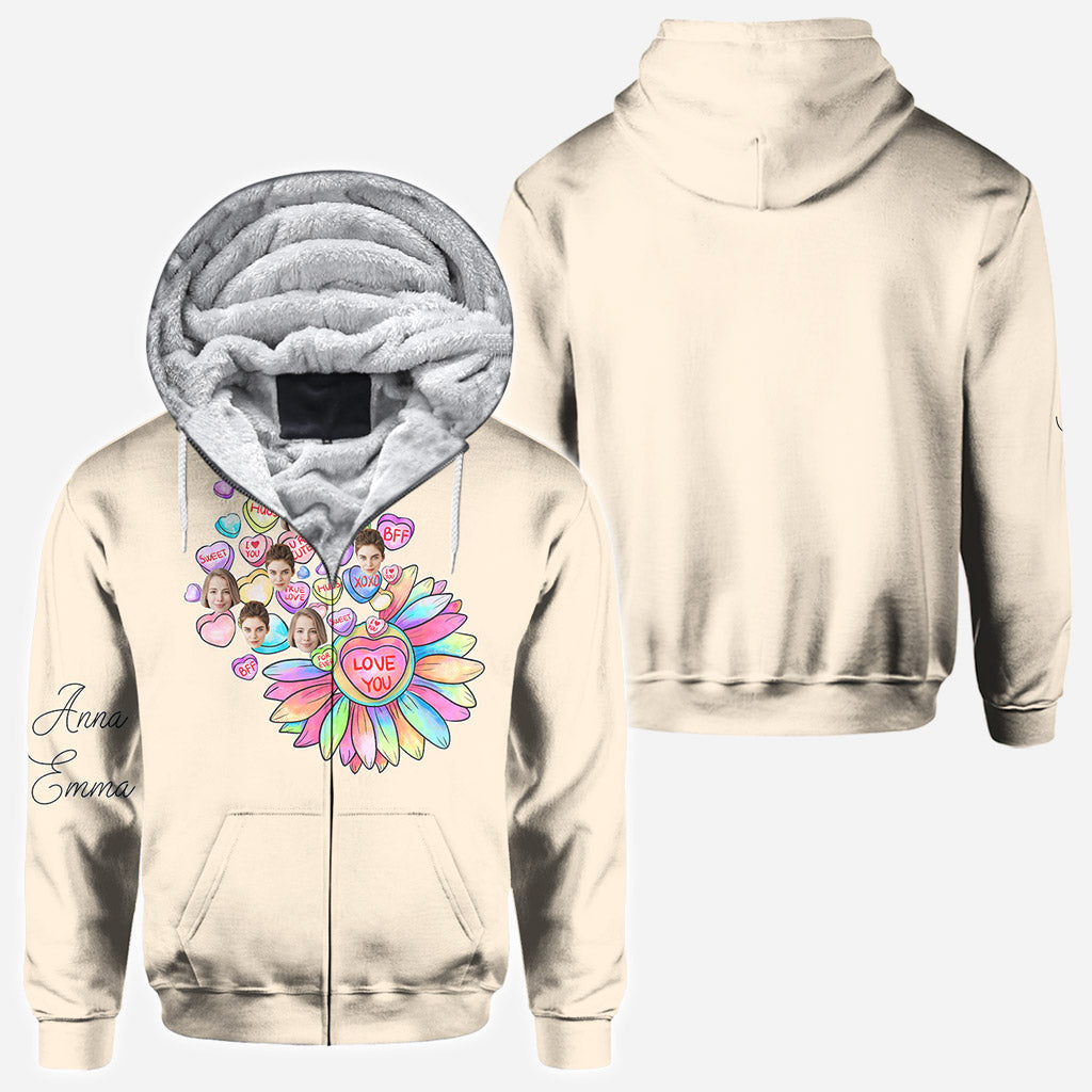 Herz-Blumen-BFF-Shirt mit Gesicht - Personalisiertes Bestie-Shirt