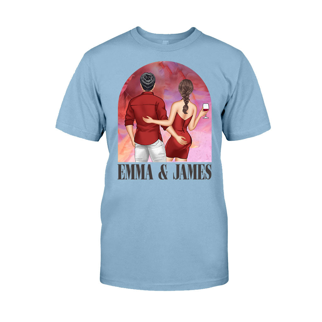 Pinkfarbener Filmhintergrund für Paare – Personalisiertes Partner-T-Shirt und Hoodie