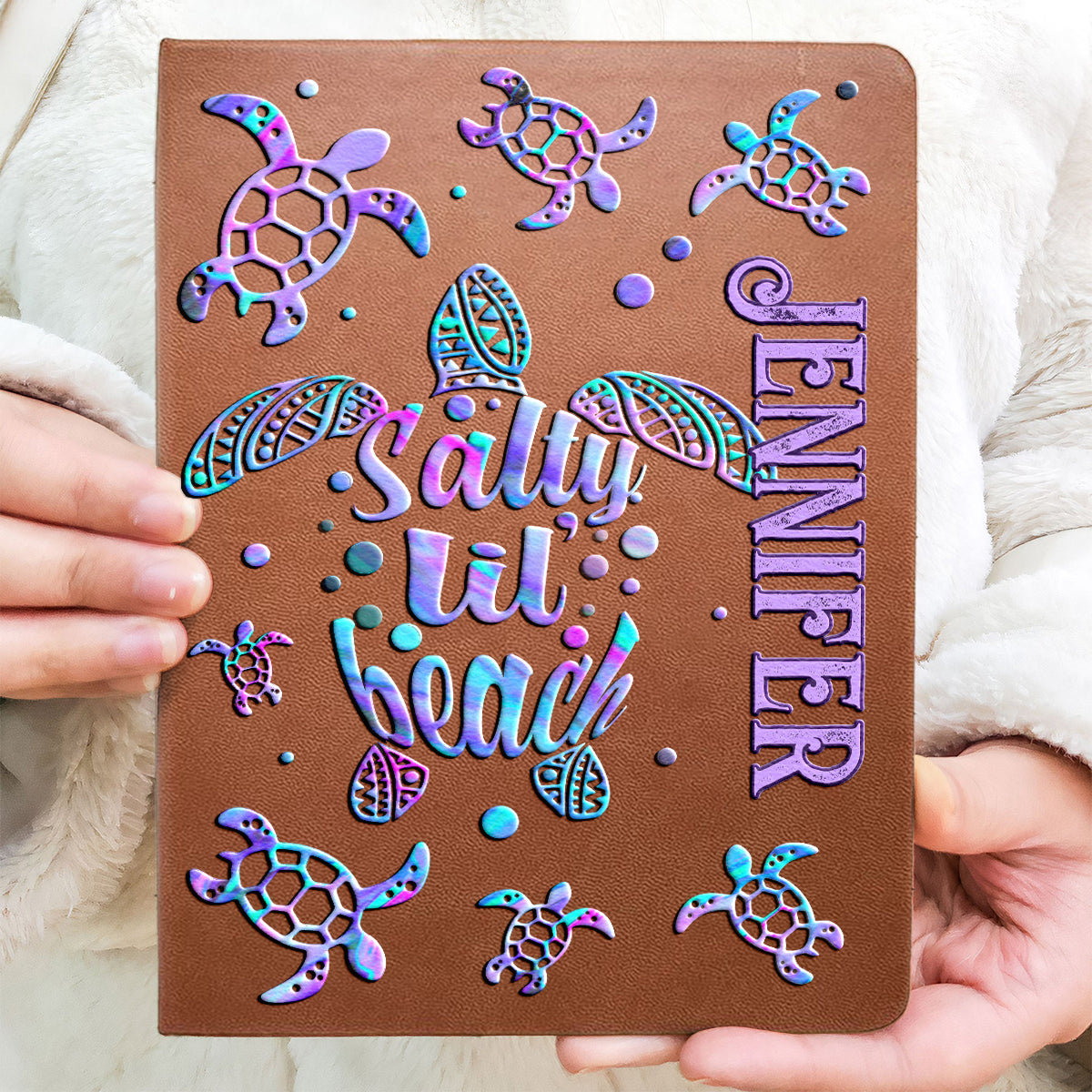 Salty Lil Beach – Personalisiertes Notizbuch aus Schildkrötenleder