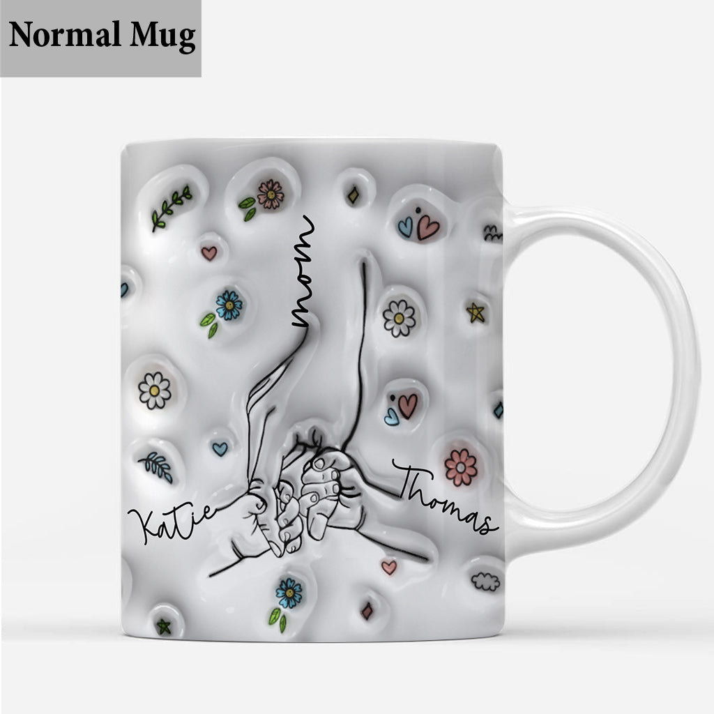 Mutter und Kind / Kinder, die Händchen halten – Personalisierte Muttertasse im Strichzeichnungsstil