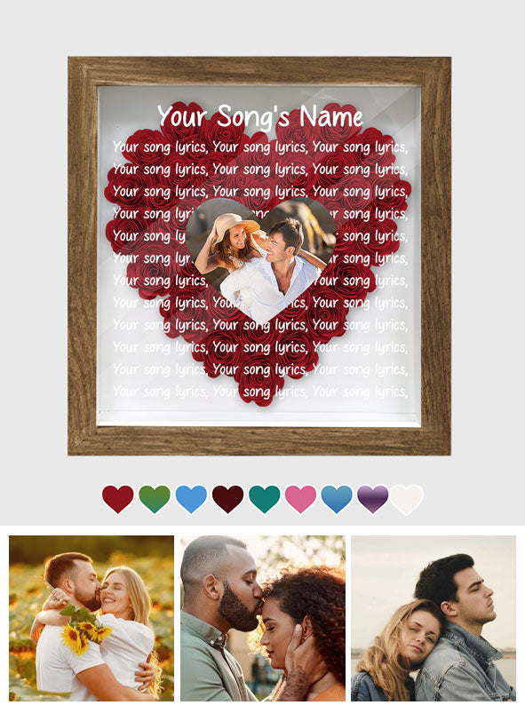 Individuelle Songtexte und Fotos – Personalisierte Blumen-Schattenbox für Paare