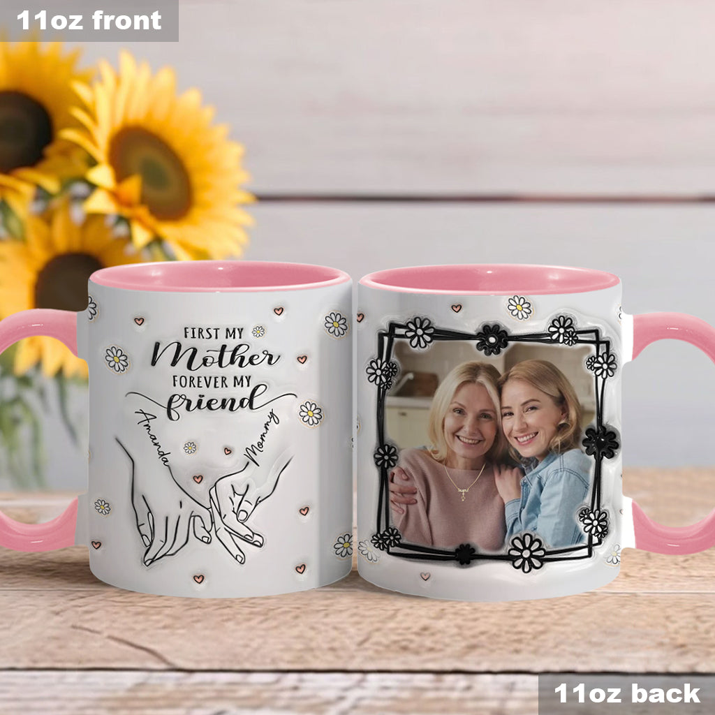 „Erst meine Mutter, für immer meine Freundin“ – personalisierte Tasse mit Muttermotiv