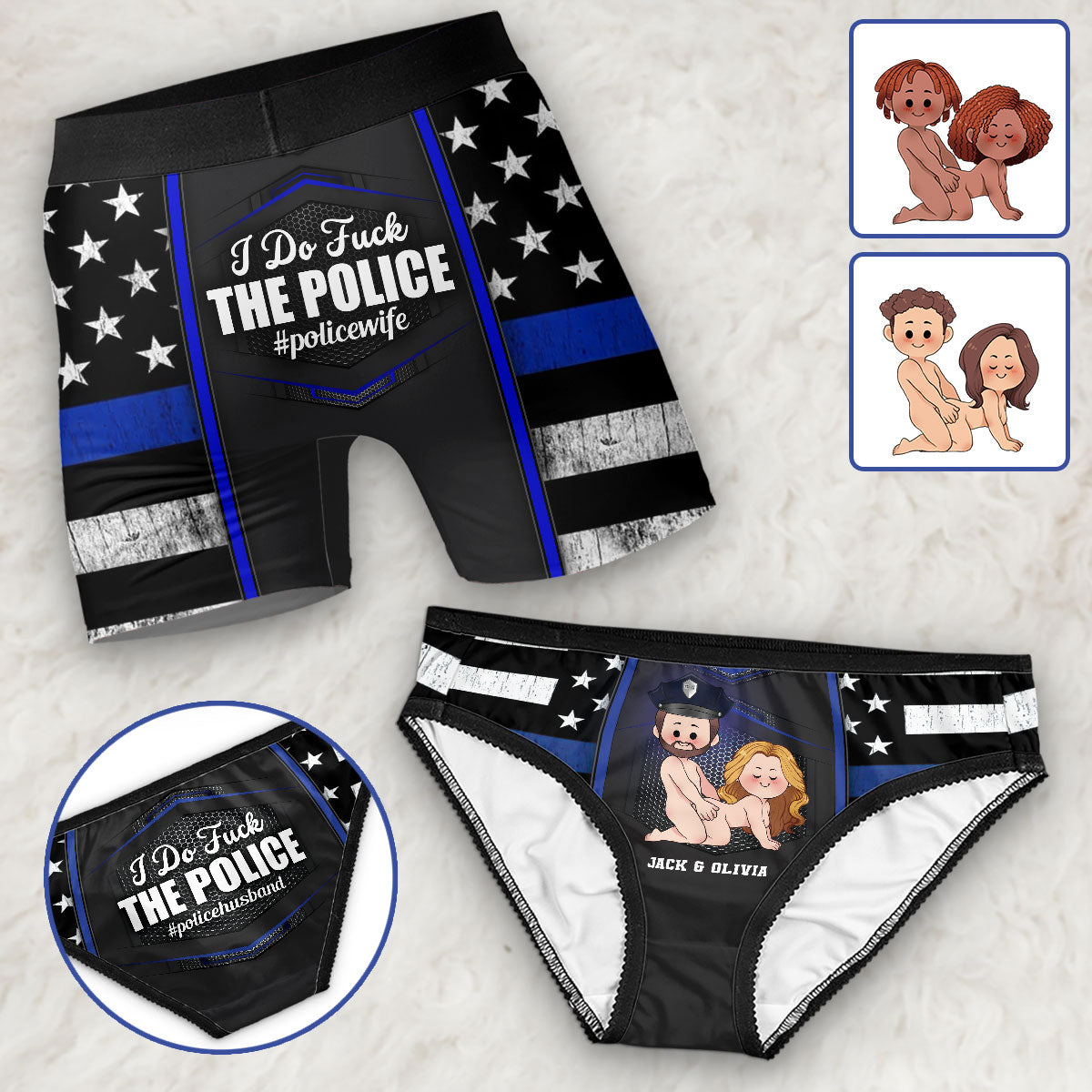 I Do Love The Police - Personalized Police Officer Lace Border Women Briefs And Men’s Boxer Briefs
