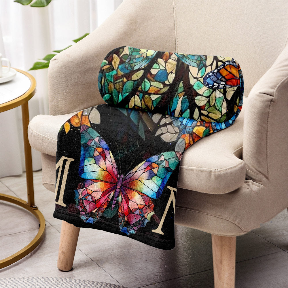 Buntes Schmetterlingsmuster im Buntglas-Design – Personalisierte Mutterdecke