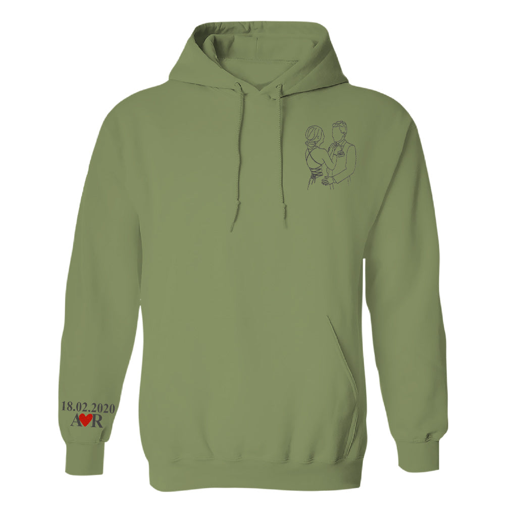 Individuelle Foto-Linienzeichnung – Personalisierter, bestickter Hoodie für Paare