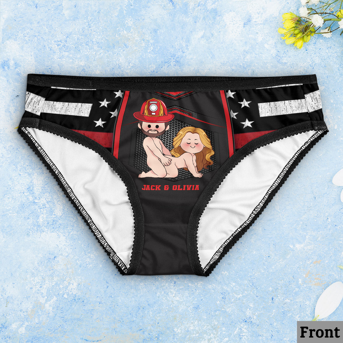 Save My Kitty – Personalisierte Damen-Slips mit Feuerwehr-Spitzenbordüre