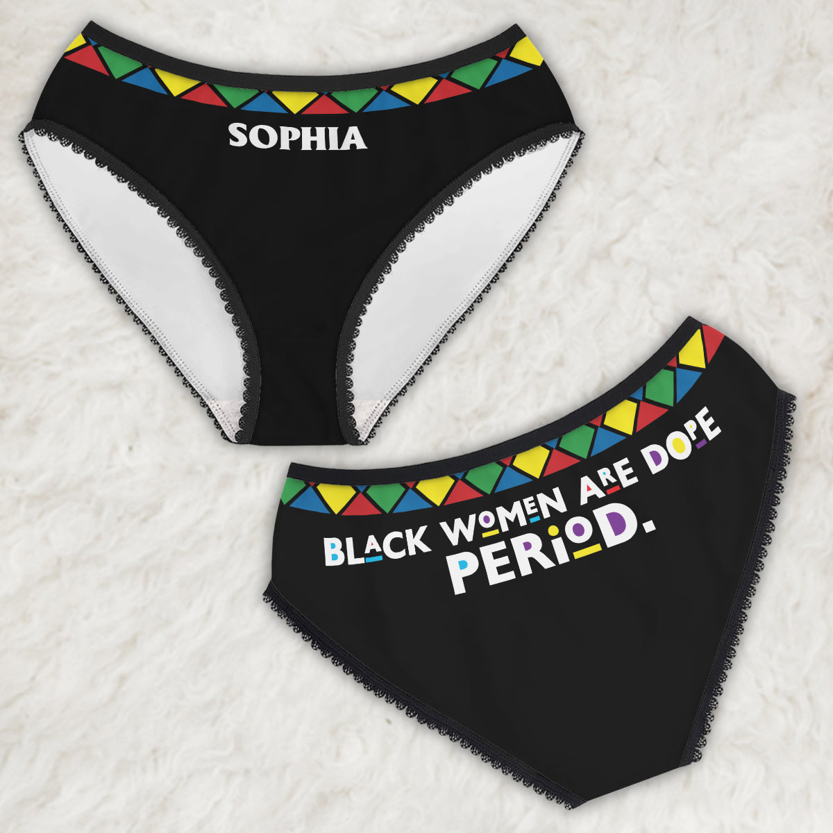Schwarze Frauen sind einfach großartig! - Personalisierte Slips mit afroamerikanischer Spitzenborte für Damen