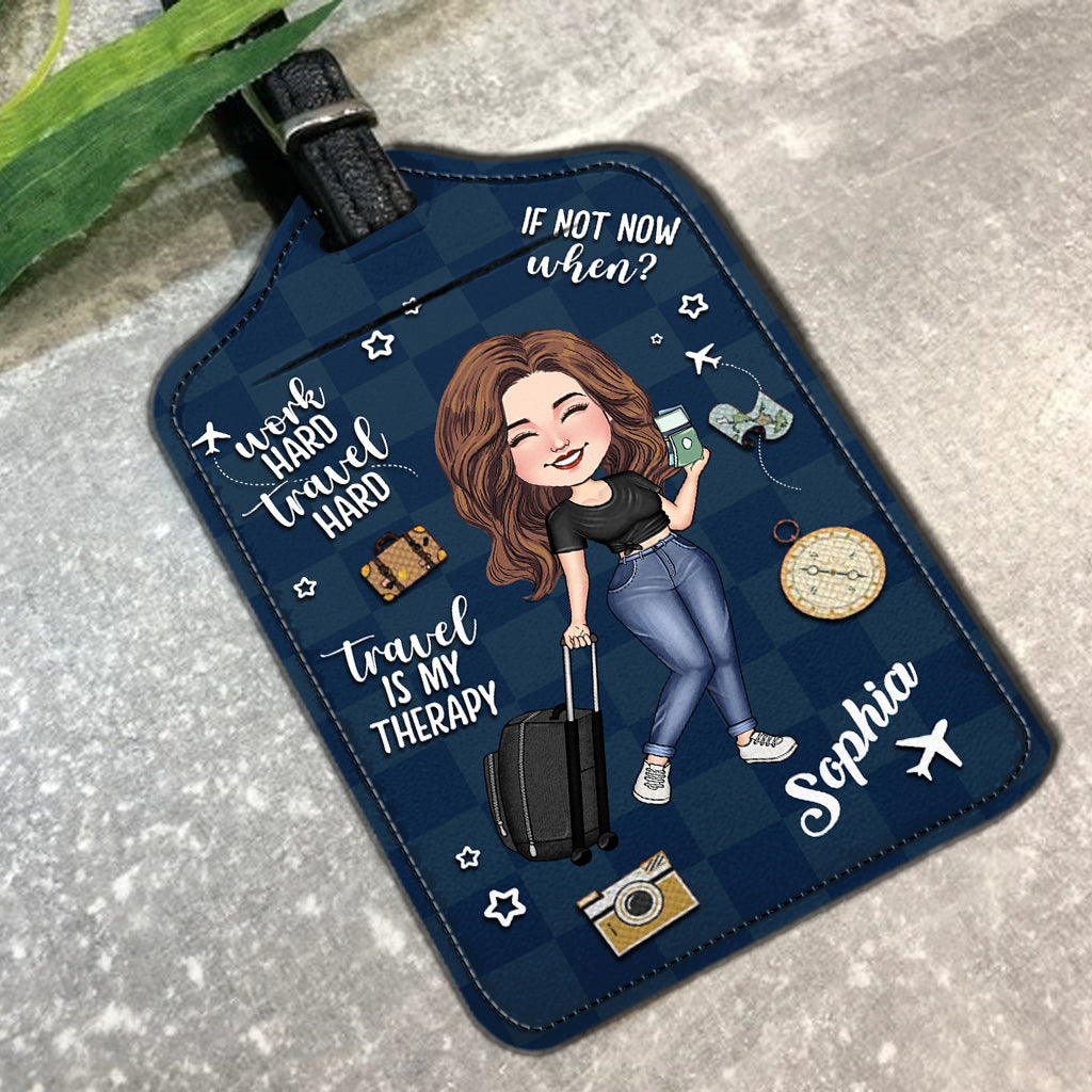 Travel Is My Therapy - Personalized Travelling Leather Luggage Tag