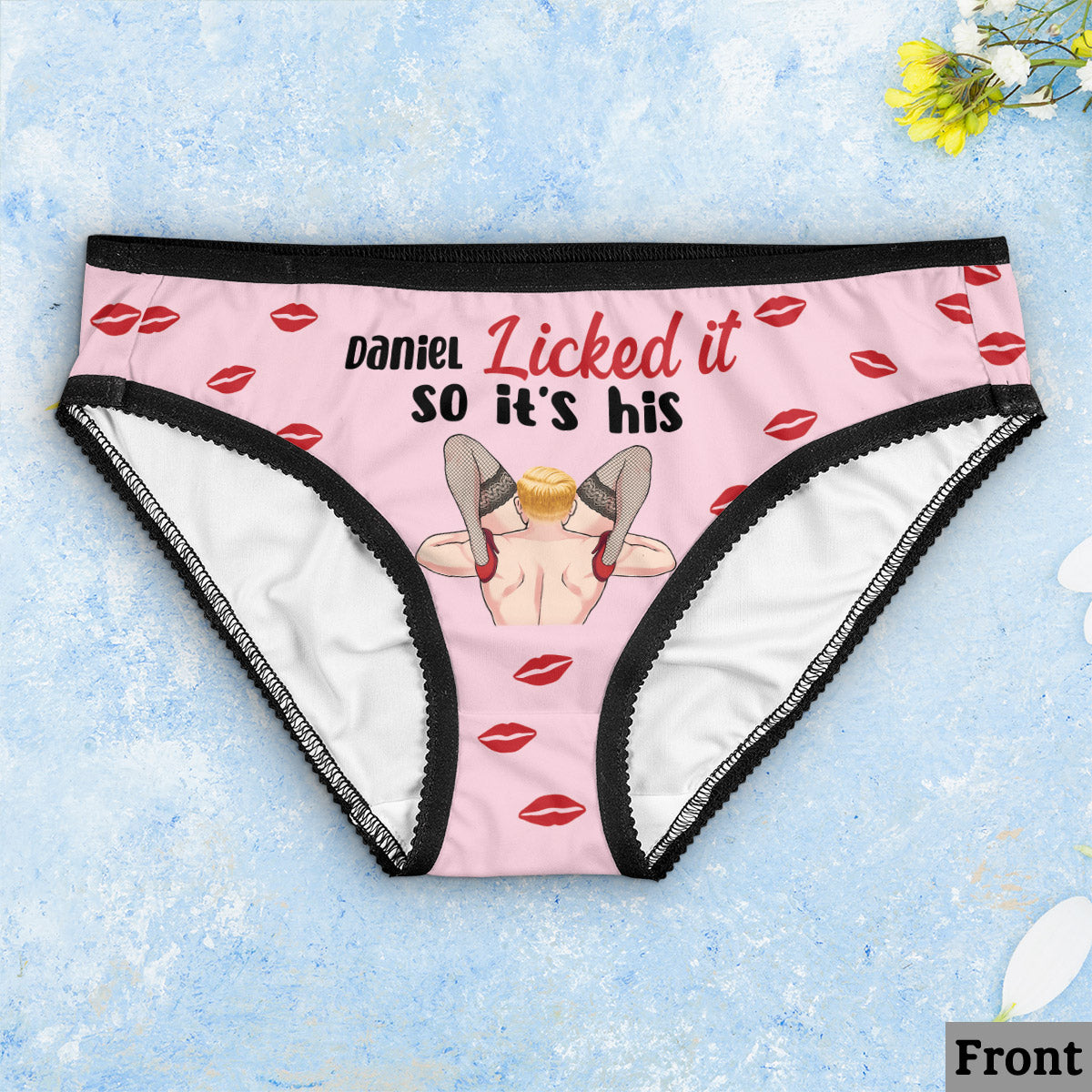 Das Beste daran – personalisierte Damen-Slips mit Spitzenbordüre für Paare