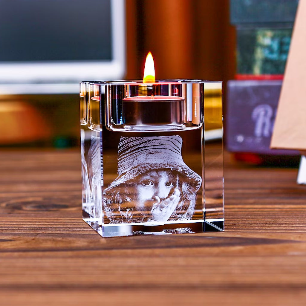 Crystal Candle Holder With Engraved Photos - Personalized Crystal Candle Holder