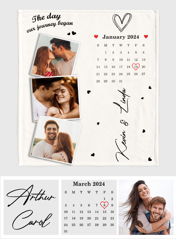 The Day We Met Custom Photos And Calendar - Personalized Couple Blanket