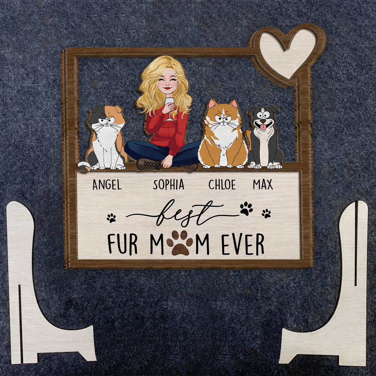 Die beste Hunde- und Katzenmama aller Zeiten – Personalisiertes zweilagiges Holzschild mit Hundemotiv / Holzplakette