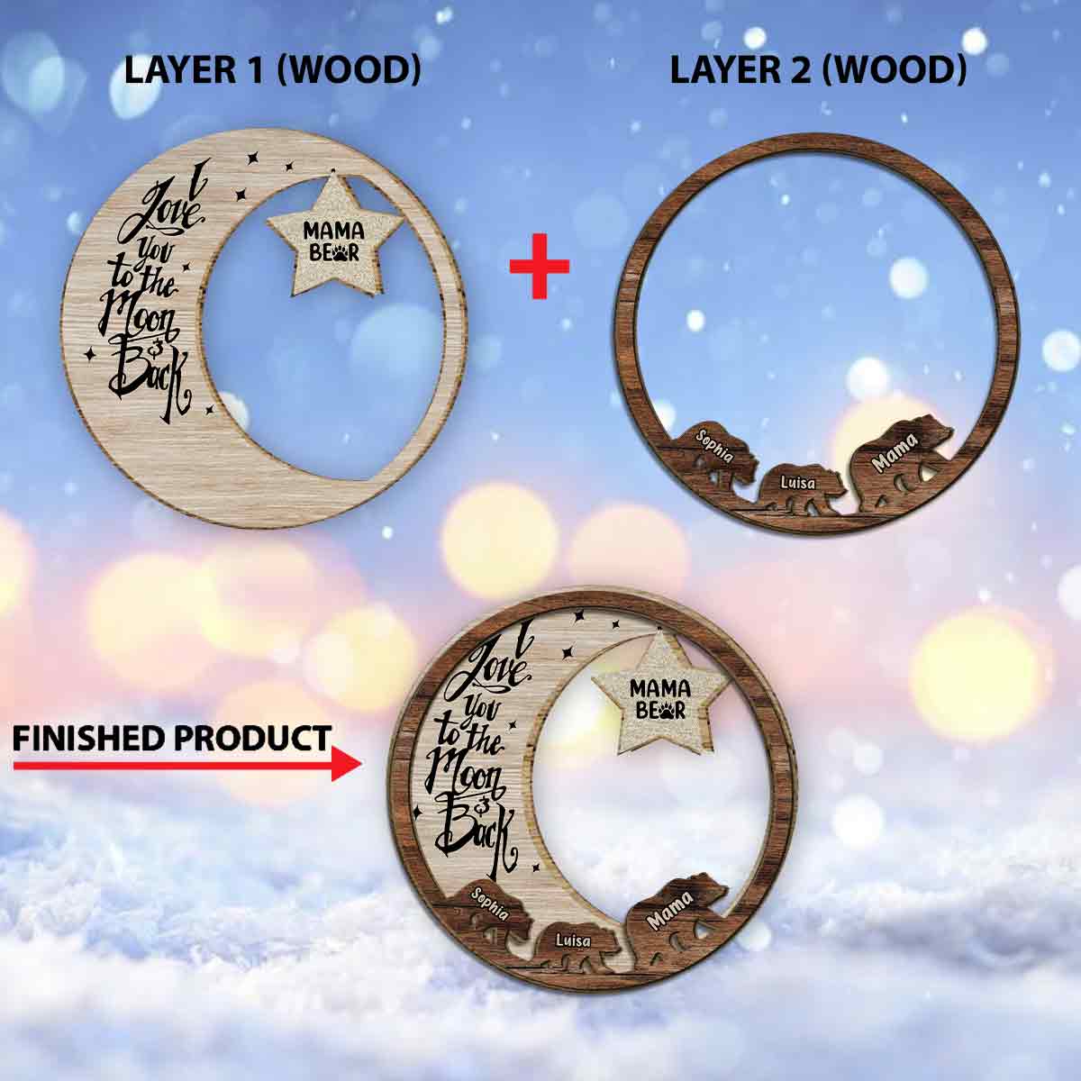 Mama Bär – Individuell gestaltbares, zweilagiges Holzschild „Mutter“ / Holzplakette