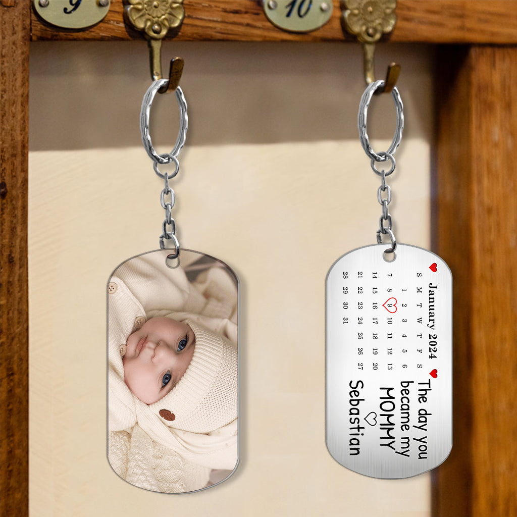 Kalender mit personalisiertem Foto: Der Tag, an dem du meine Mama und mein Papa wurdest – Personalisierter Mutter-Schlüsselanhänger aus Edelstahl