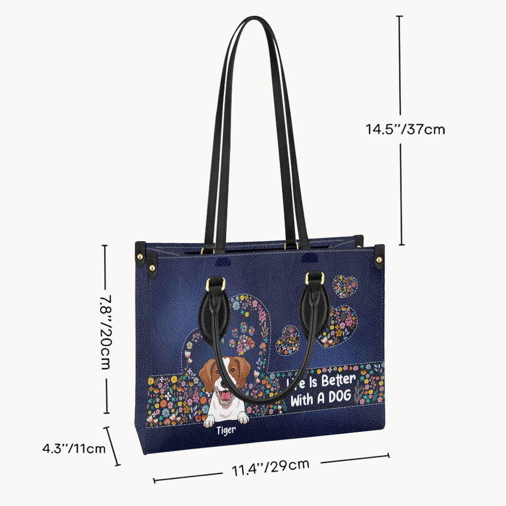 Das Leben ist schöner mit Hunden – personalisierte Lederhandtasche mit Hundemotiv
