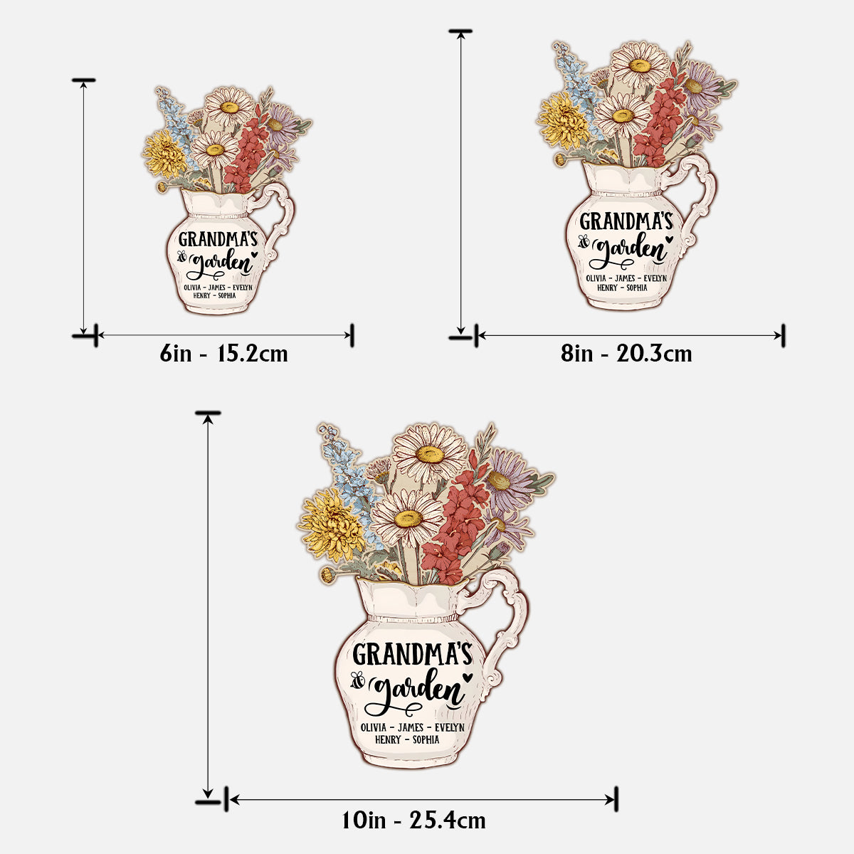 Vase mit Geburtsblumen aus Omas Garten – Personalisiertes zweilagiges Holzschild/Holzplakette für Oma