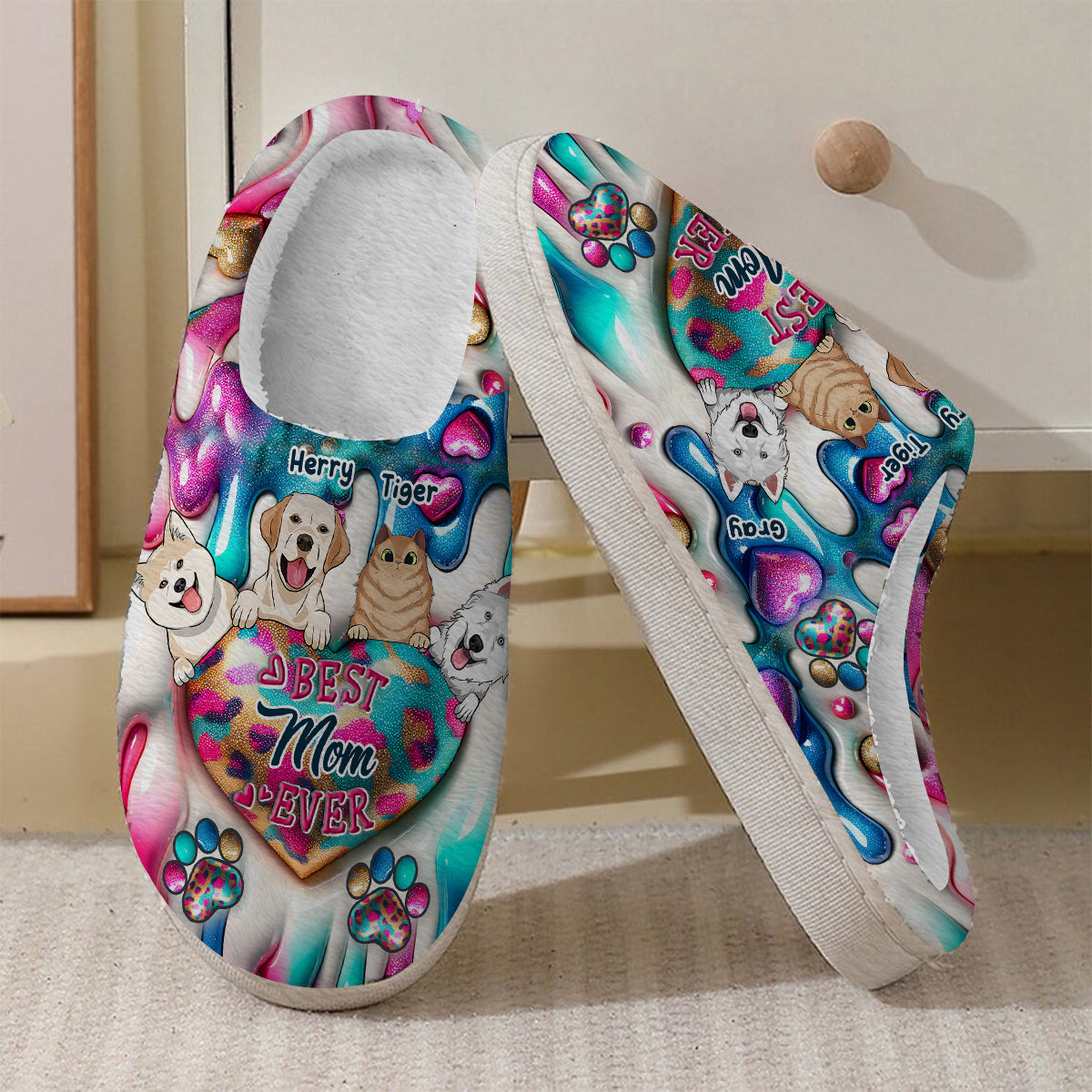 Beste Hundemama aller Zeiten – Personalisierte Hundepantoffeln