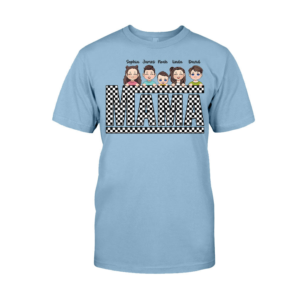 Vintage Checkered Mama Dada Mini Grandma Grandpa - Personalized Mother T-shirt And Hoodie