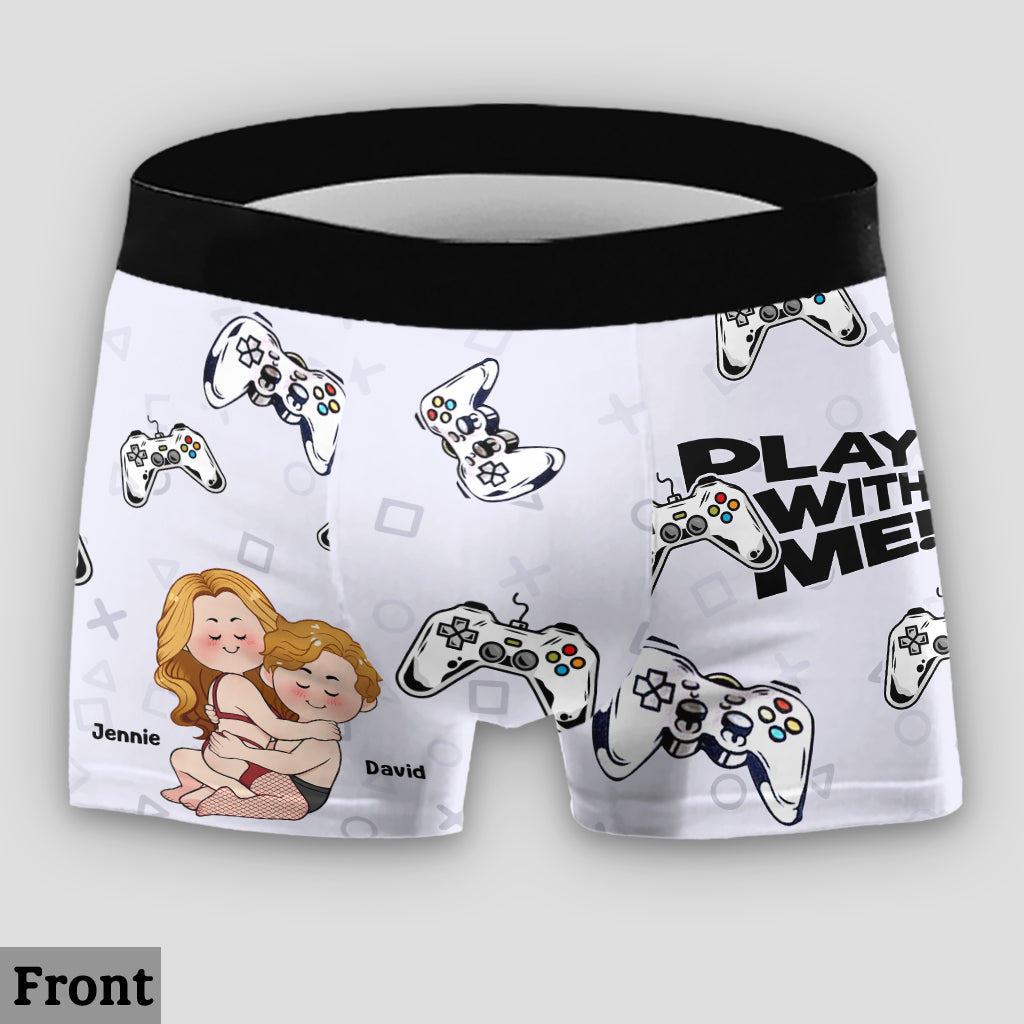 Spiel mit mir – Personalisierte Damen-Slips und Herren-Boxershorts mit Videospiel-Spitzenbordüre