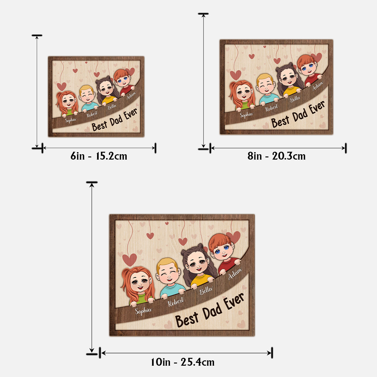 Bester Papa, Mama, Oma, Opa aller Zeiten – Personalisiertes 2-lagiges Holzschild/Holzplakette für Väter (Chibi-Kinder)