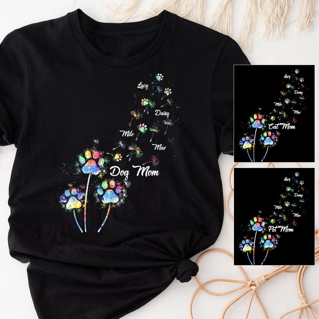 Hundemama/Katzenmama/Haustiermama Buntes Löwenzahn-Motiv – Personalisiertes Hunde-T-Shirt und Hoodie