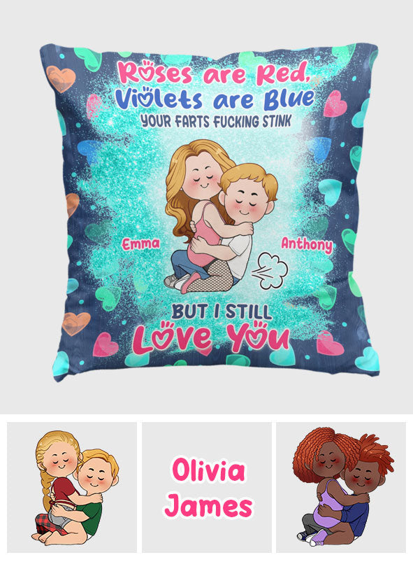 Deine Fürze stinken zum Himmel, aber ich liebe dich trotzdem – personalisiertes Pärchenkissen