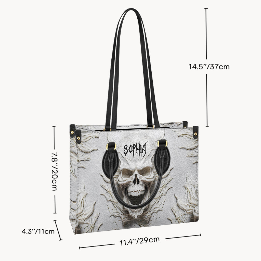Wunderschöne weiße Skelett-Handtasche aus Leder mit Totenkopfmotiv – personalisierbar