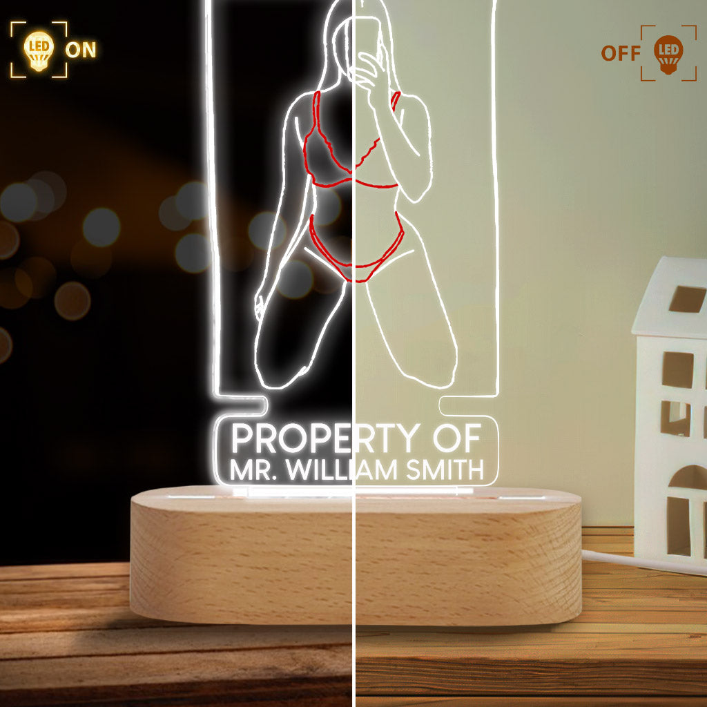 Property Of My Boyfriend/ Girlfriend - Personalized Couple Shaped Plaque Light Base