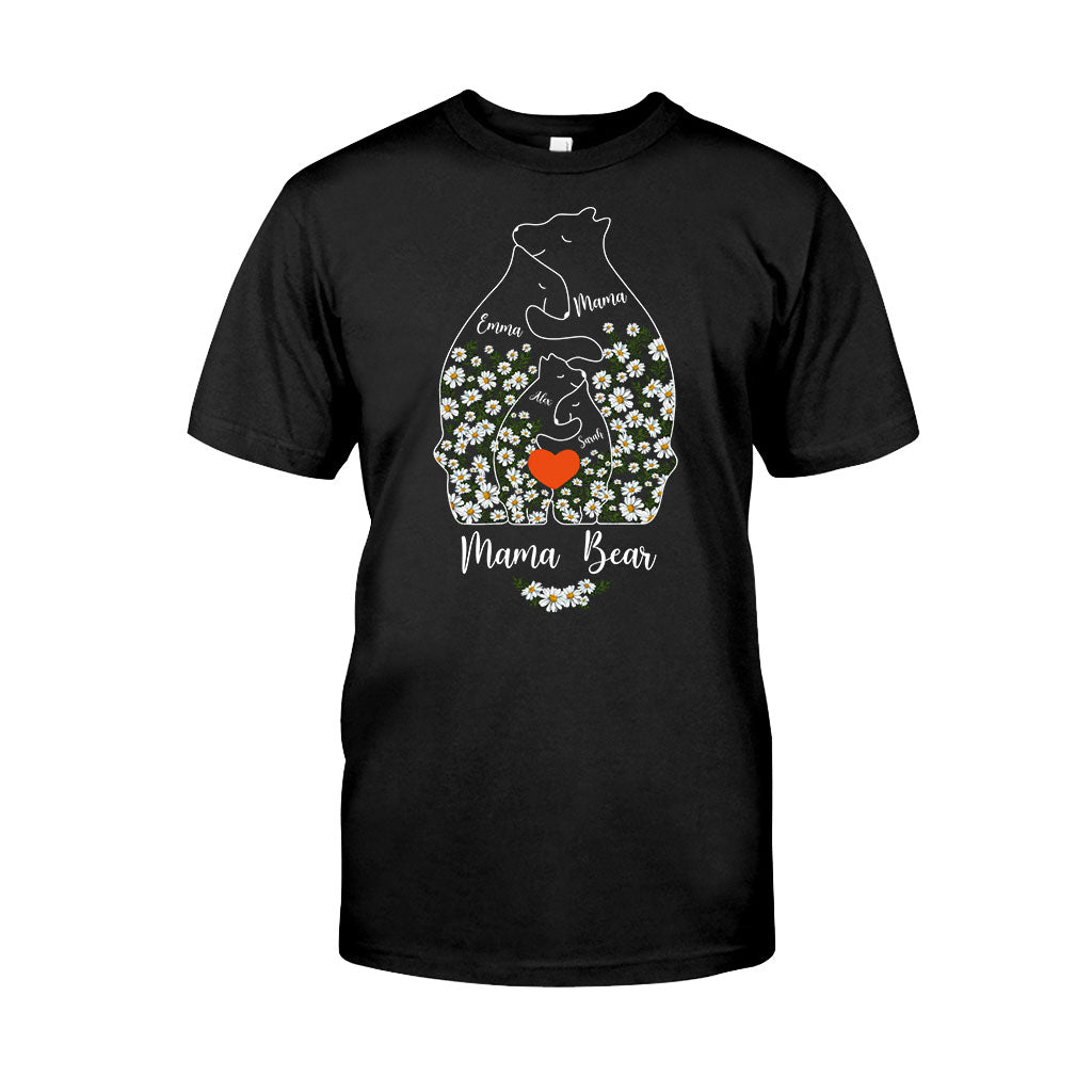 Blumenmuster: Mama Bär und ihre Jungen umarmen sich – personalisiertes Mutter-T-Shirt und Hoodie